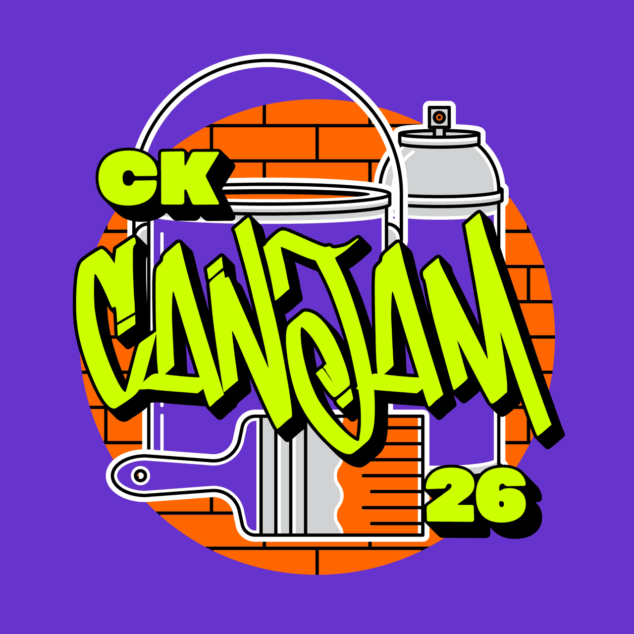 canjam-design-identity-final-01-v4 Colorful CanJam graffiti logo with spray paint, bucket, and brush on a brick wall background. Bold, vibrant street art design.