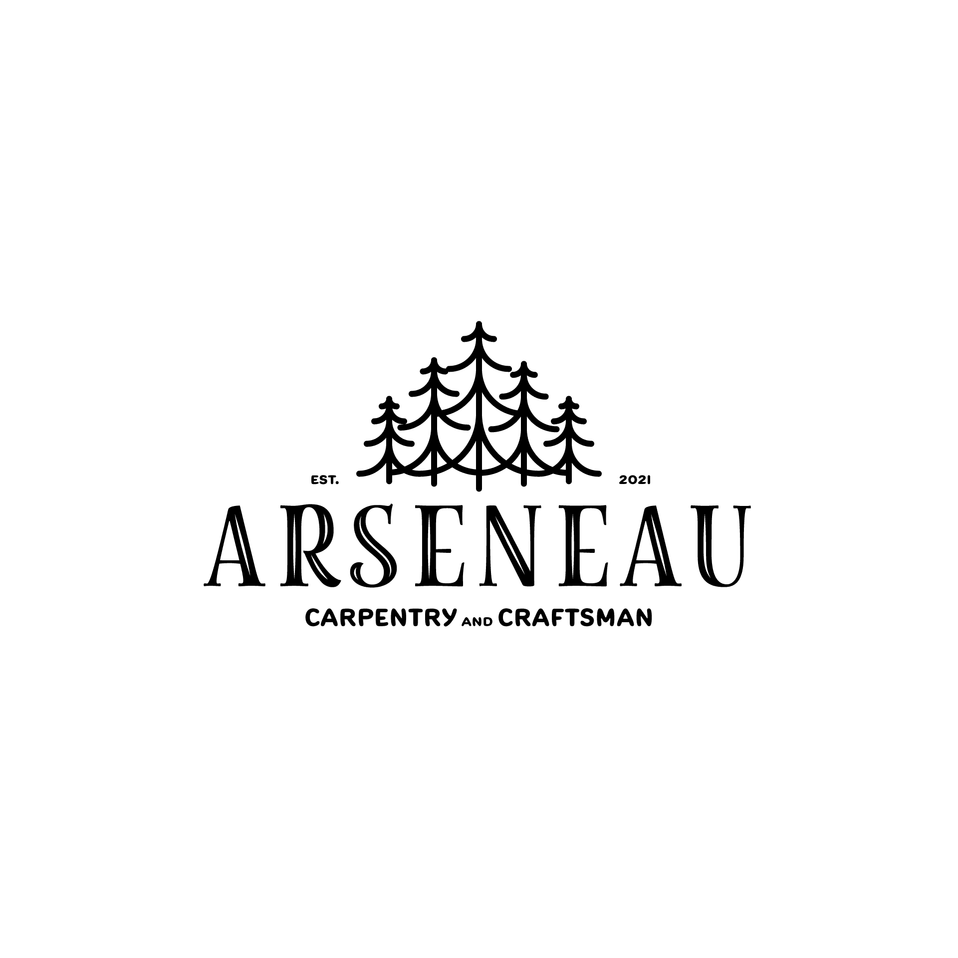 Arseneau Carpentry and Craftsman logo with evergreen tree design, established 2021.