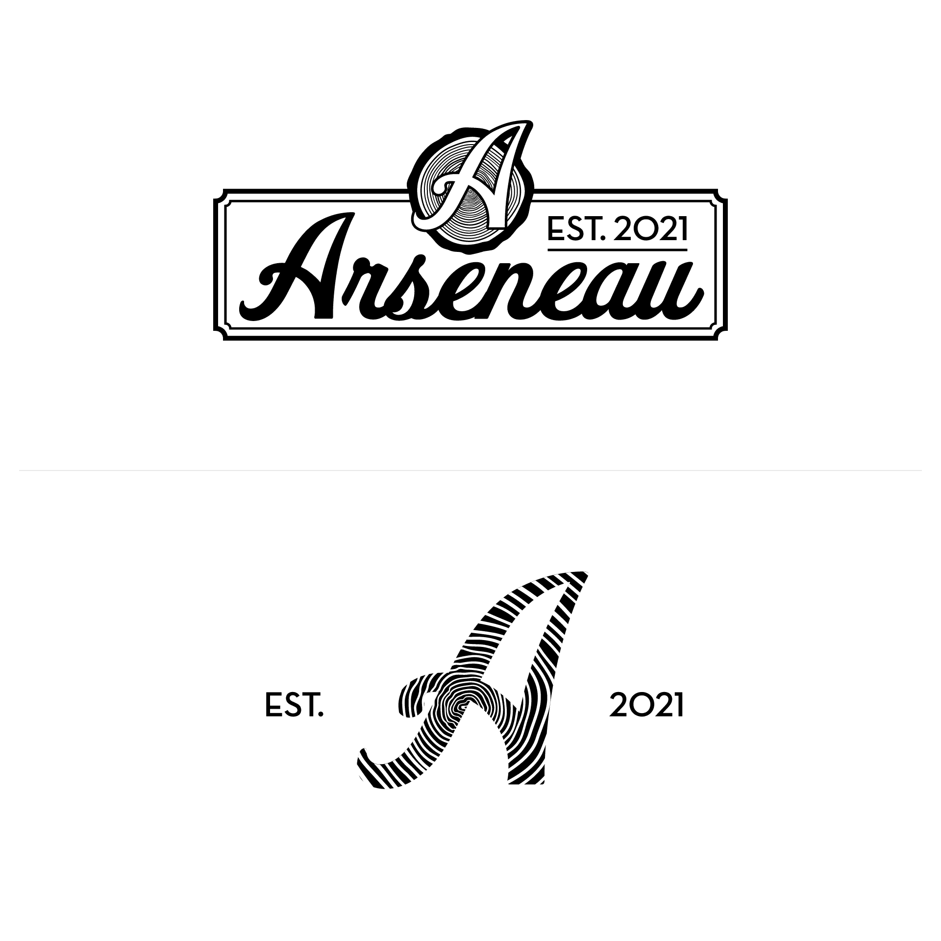 Arseneau logo design, established in 2021, featuring stylized A with unique patterns on a green background.