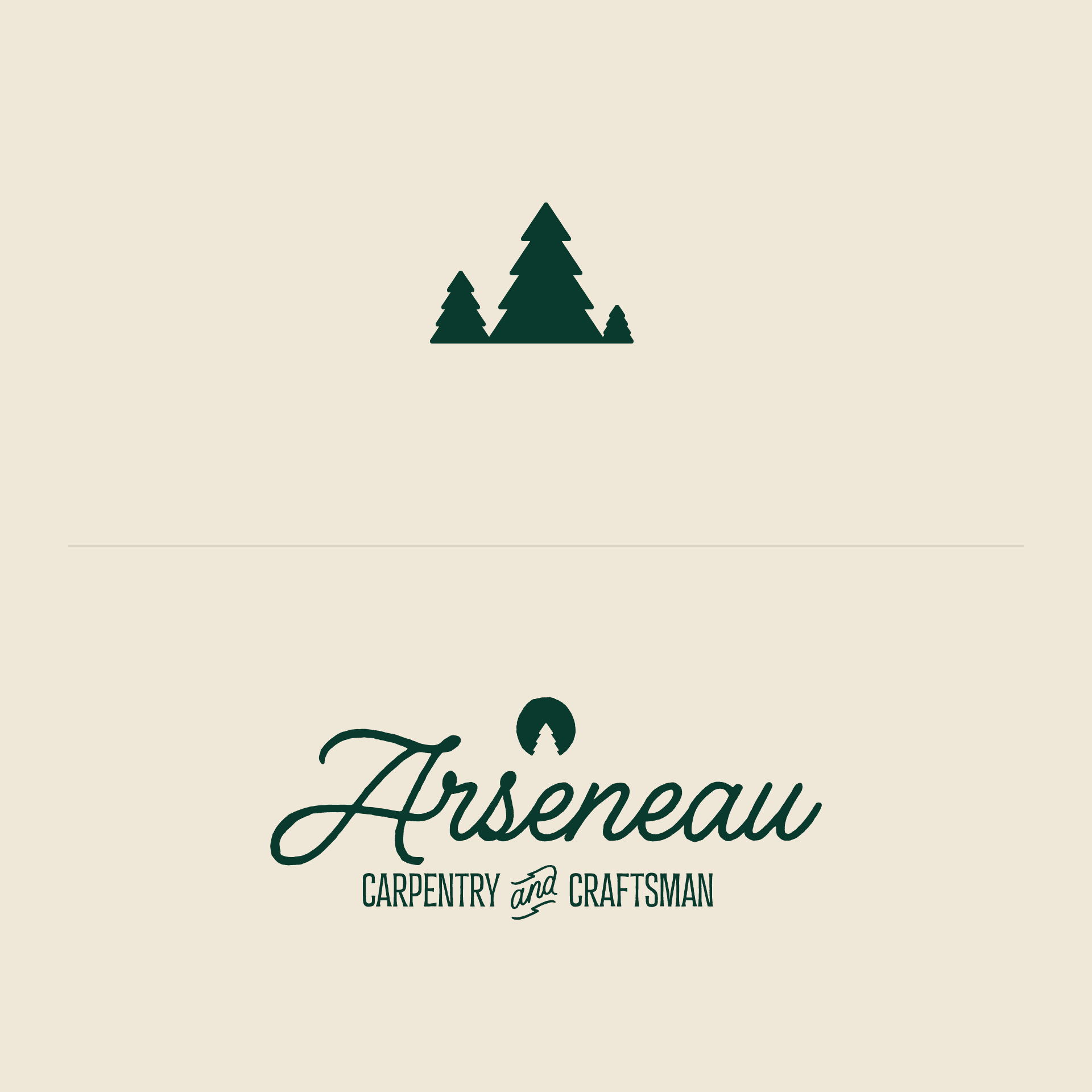 Arseneau Carpentry and Craftsman logo with stylized trees, showcasing expertise in woodworking and craftsmanship.