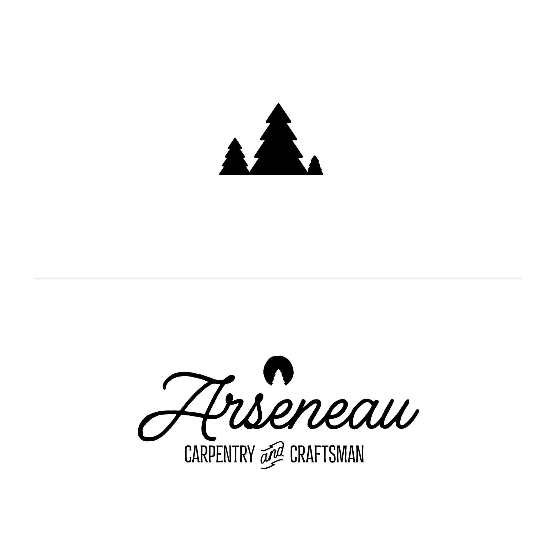 Logo for Arseneau Carpentry and Craftsman with stylized trees on top, emphasizing woodworking and craftsmanship.
