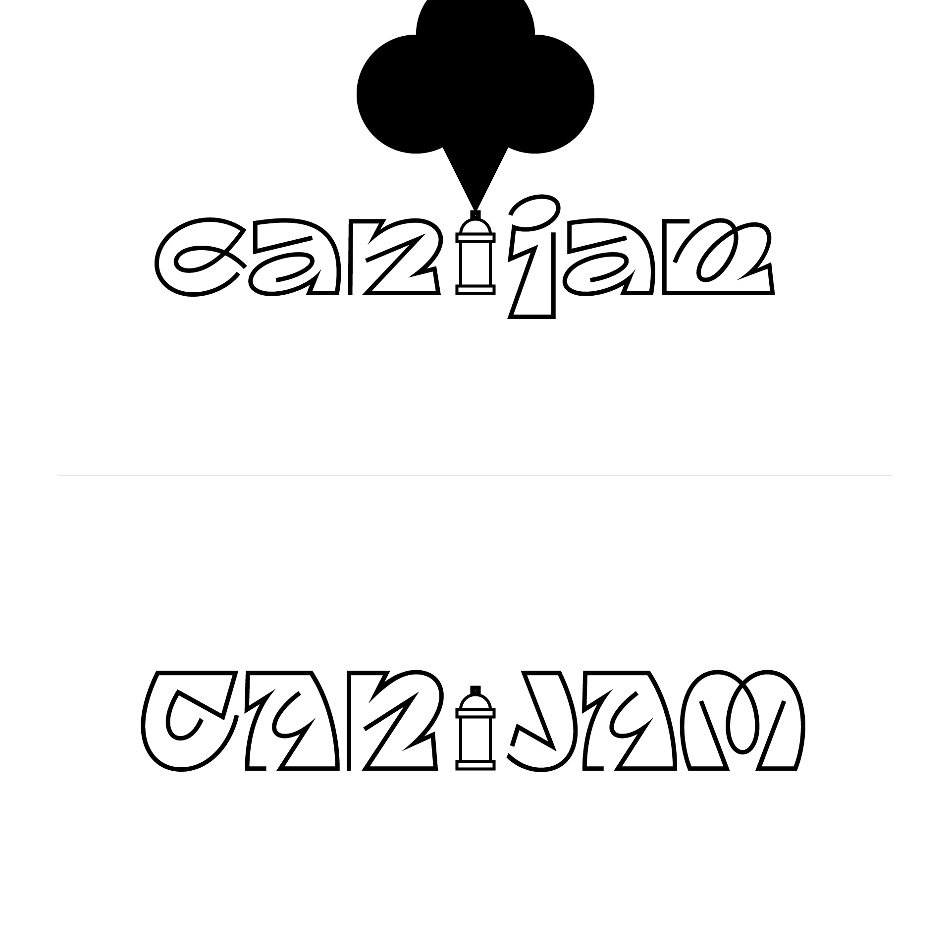 Artistic canijam logo with a spray paint can and clover symbol, showcasing urban and creative design elements.