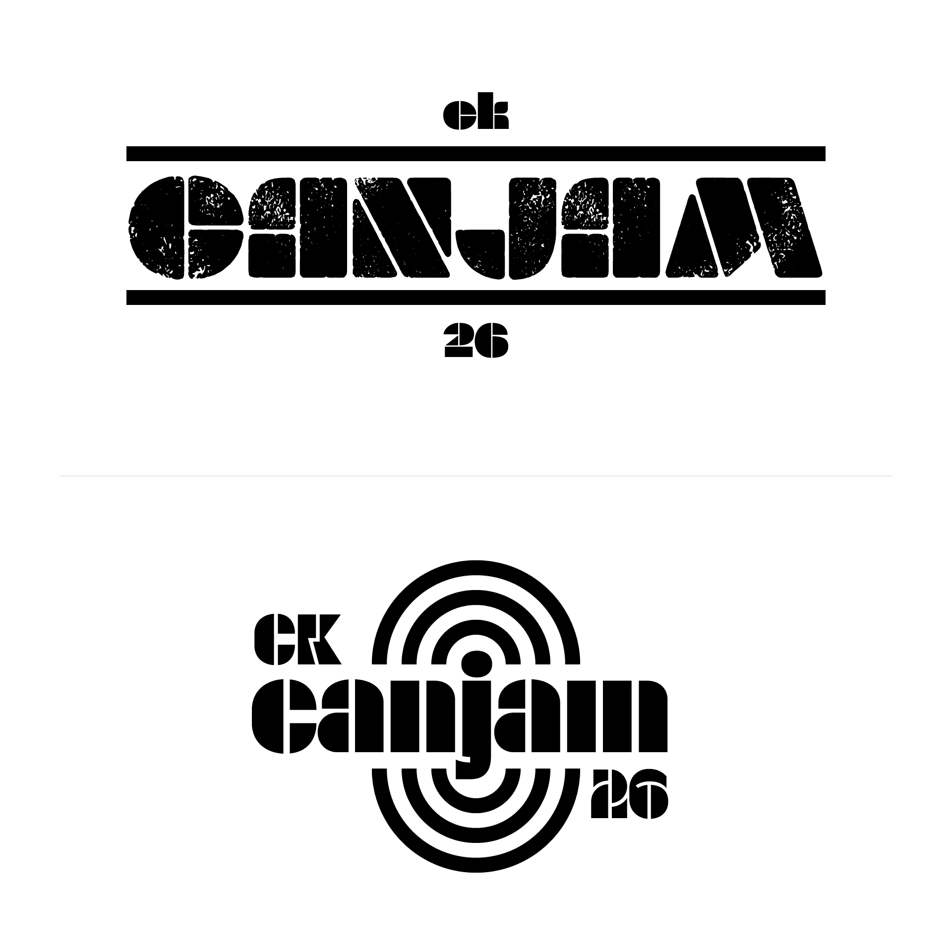 Bold graphic design of canjam 26 logo in black with creative typography on a green background.