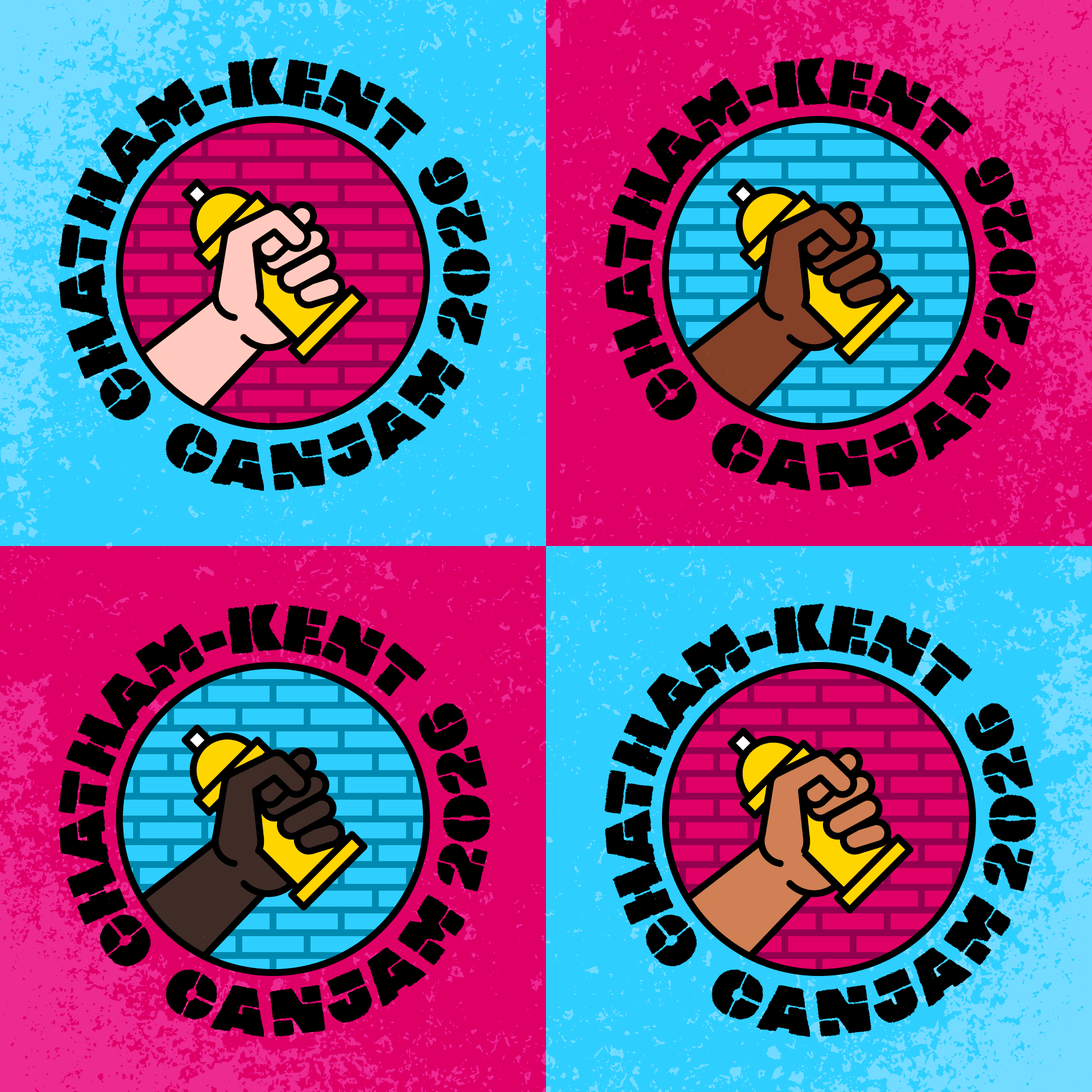 Colorful Chatham-Kent CanJam 2026 logo with hands holding a spray paint can against a brick wall background.